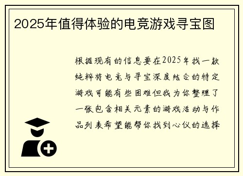 2025年值得体验的电竞游戏寻宝图