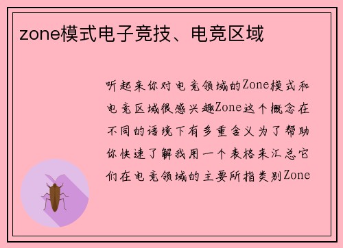 zone模式电子竞技、电竞区域