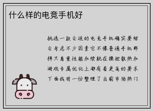什么样的电竞手机好
